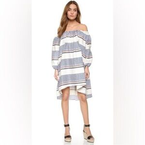Tanya Taylor Brianna Bohemian Stripe off The Shoulder Midi Dress Coquette